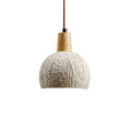 Textured gray cement and wood pendant lamp for dining room