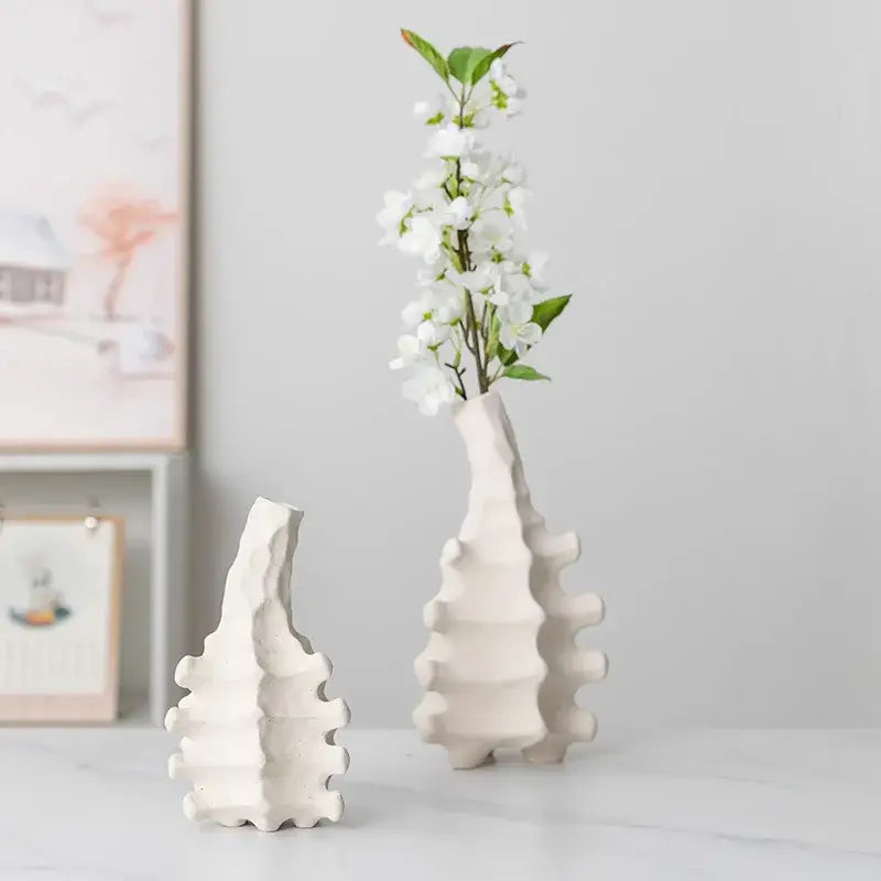 Textured white geometric decorbites ceramic vase living room decor
