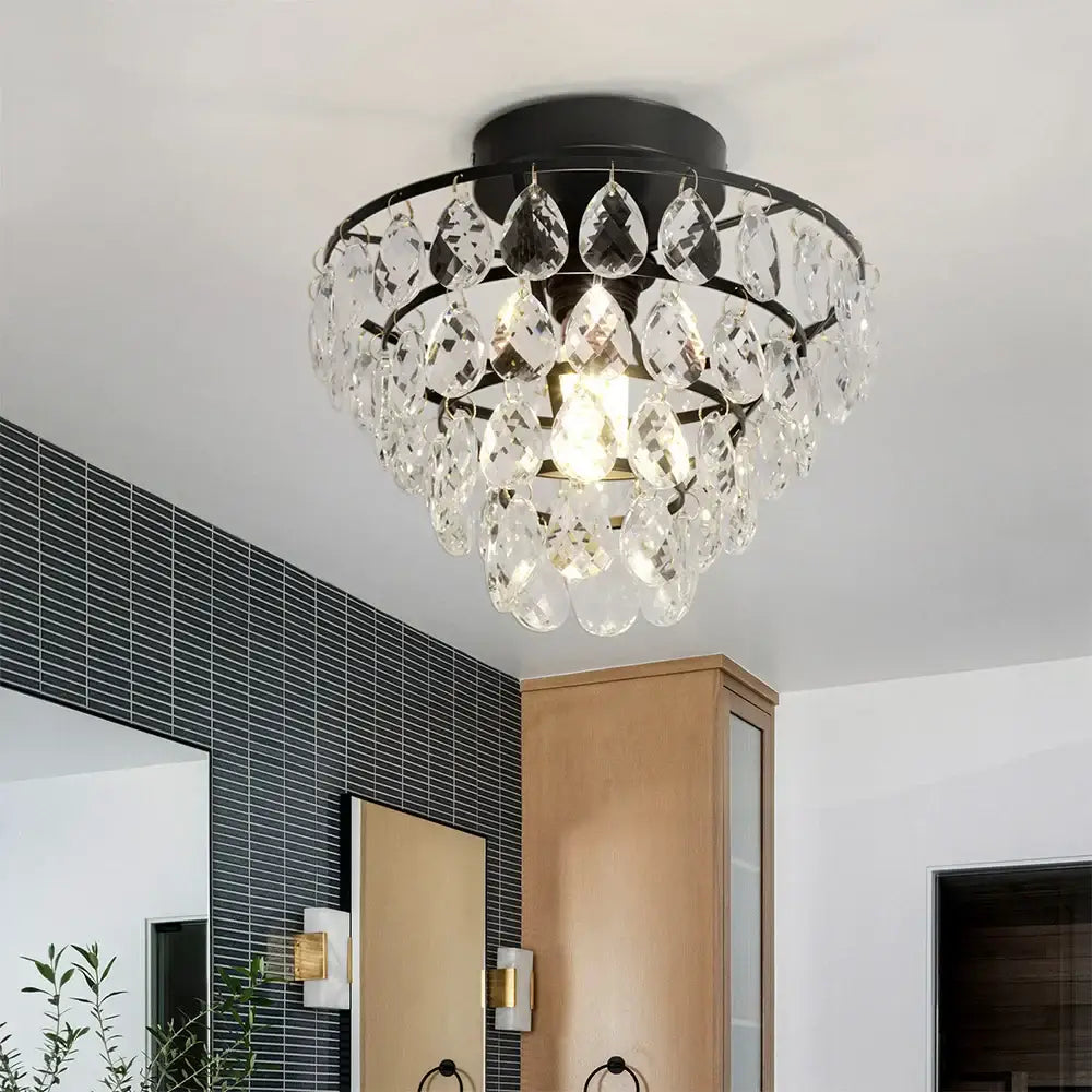 Tiered gold crystal led chandelier dining room ceiling lamp