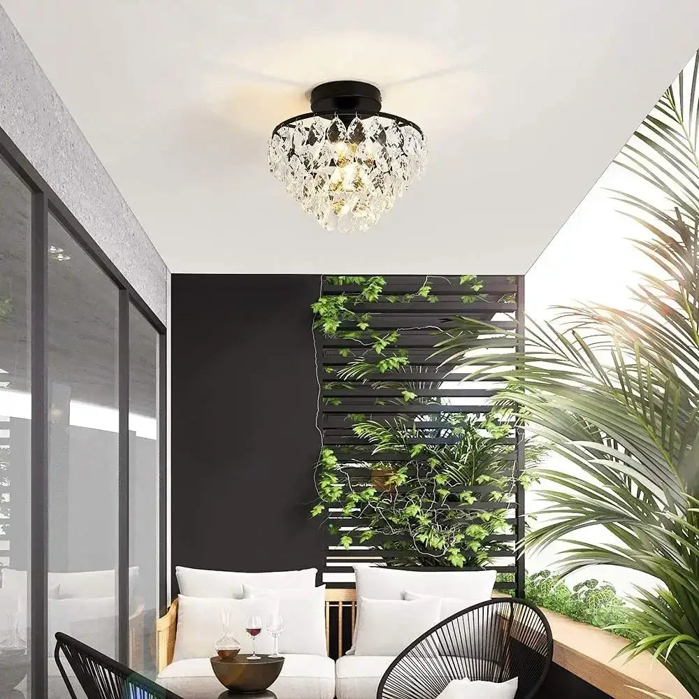 Tiered gold crystal led chandelier dining room ceiling lamp