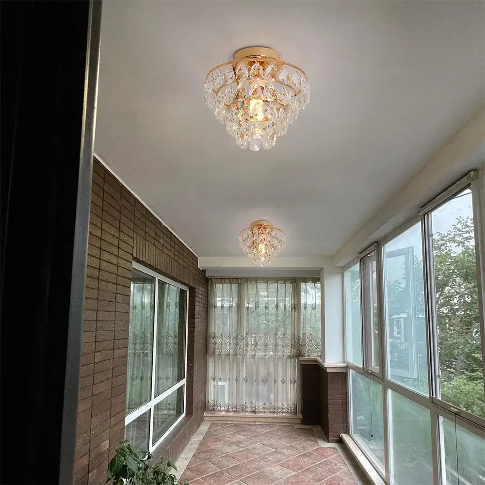 Tiered gold crystal led chandelier dining room ceiling lamp