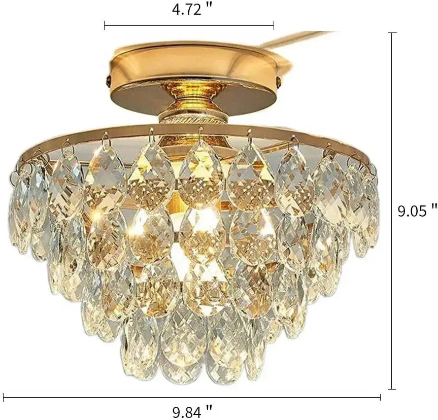 Tiered gold crystal led chandelier dining room ceiling lamp