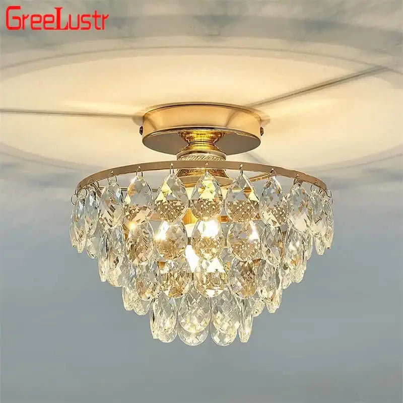 Tiered gold crystal led chandelier dining room ceiling lamp