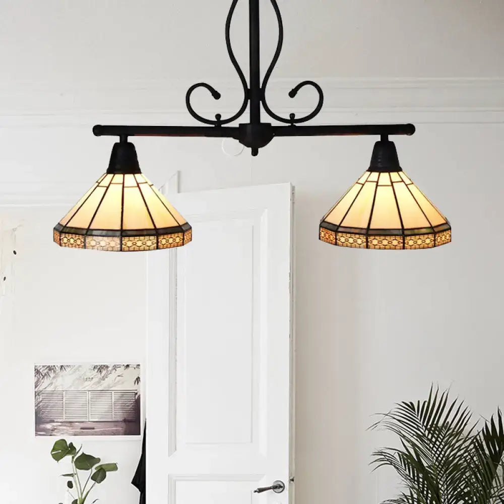 Tiffany black & amber kitchen island light with glass cone shade