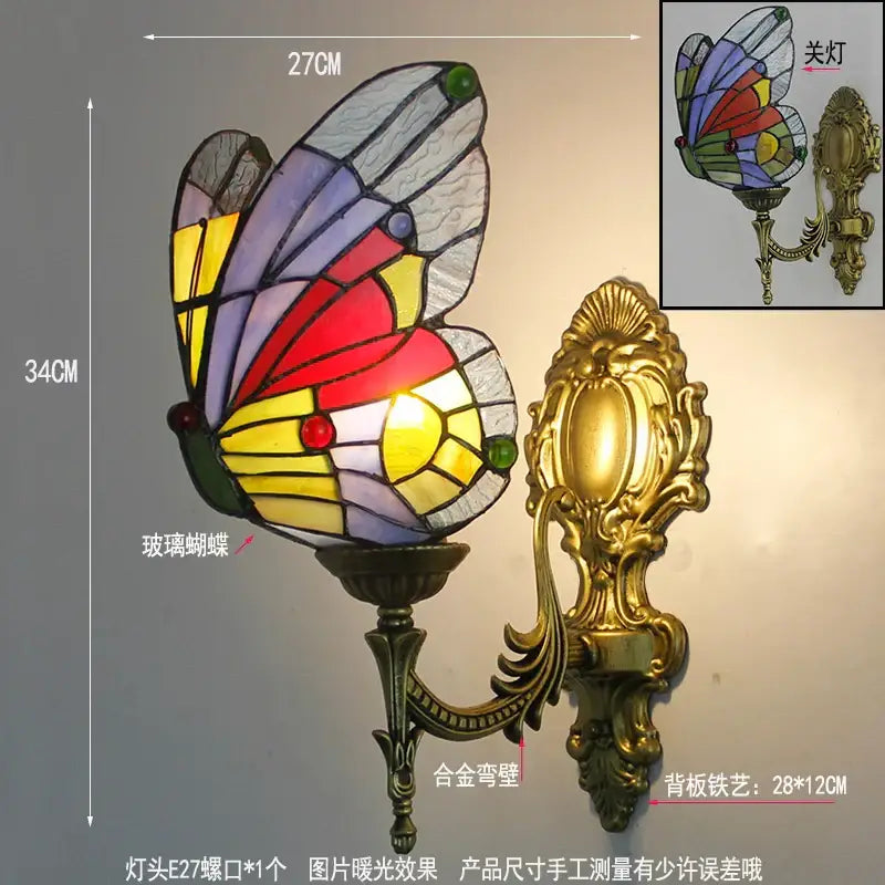 Tiffany butterfly glass sconces brass led wall lamps bedroom