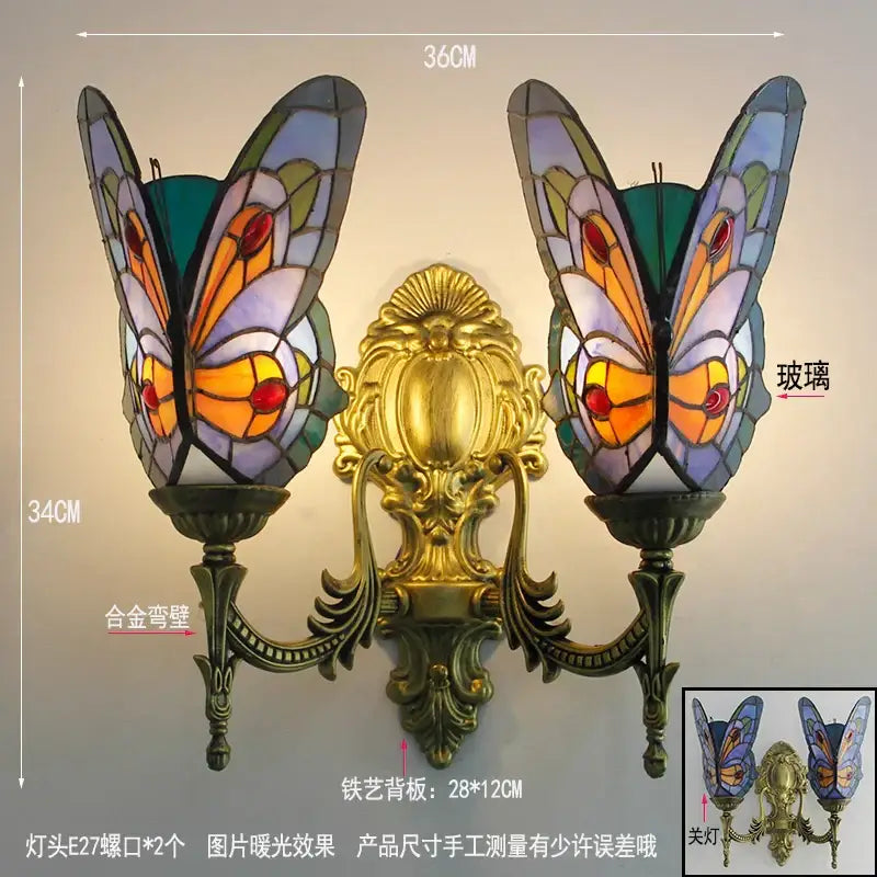 Tiffany butterfly glass sconces brass led wall lamps bedroom