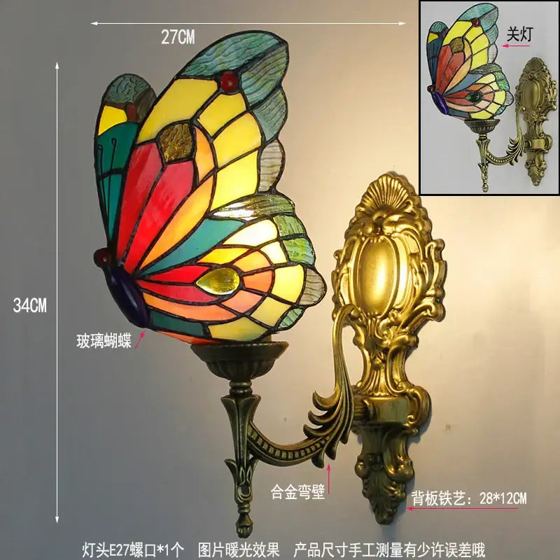Tiffany butterfly glass sconces brass led wall lamps bedroom