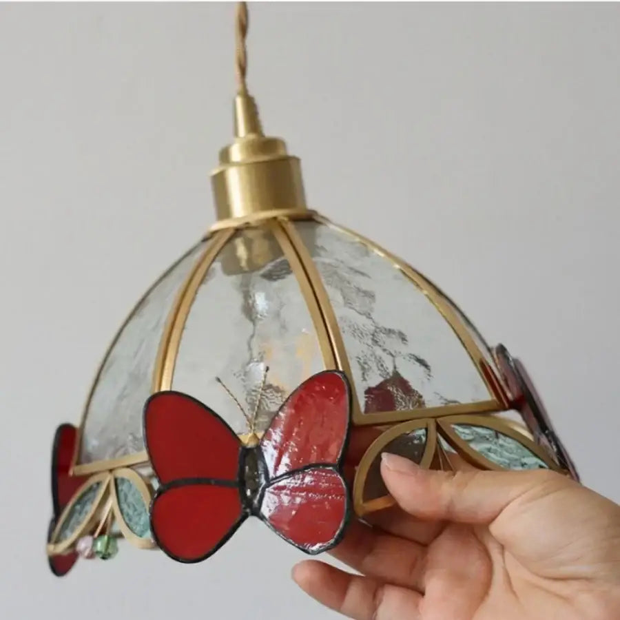 Tiffany butterfly glass wall lamp bedroom brass red led light
