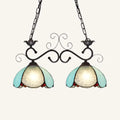 Tiffany light blue scalloped pendant lamp pair – dining room glass