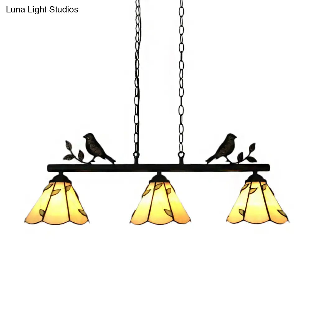 Tiffany style beige glass island lighting dining room bird accent