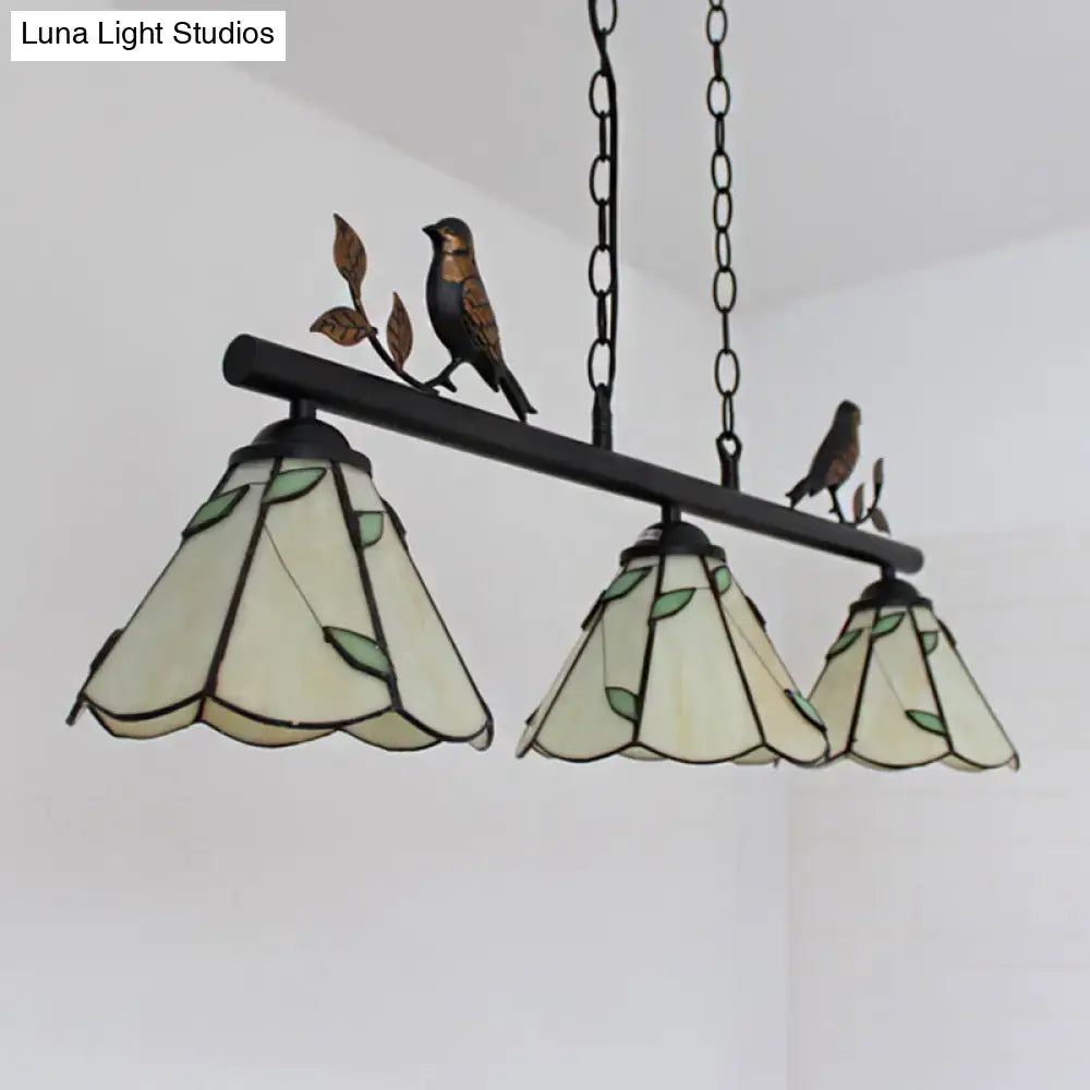 Tiffany style beige glass island lighting dining room bird accent