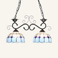 Tiffany style blue & white stained glass pendant light dining room