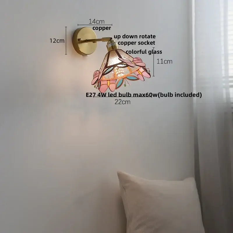 Tiffany style colorful square glass wall lights bedroom sconce