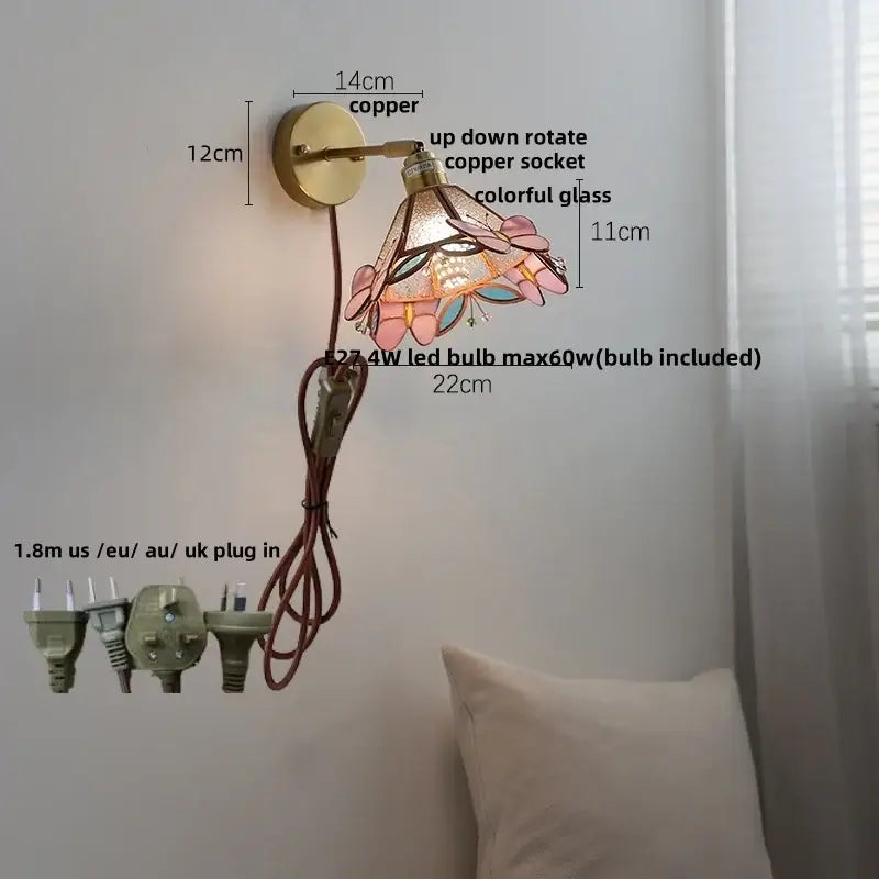 Tiffany style colorful square glass wall lights bedroom sconce