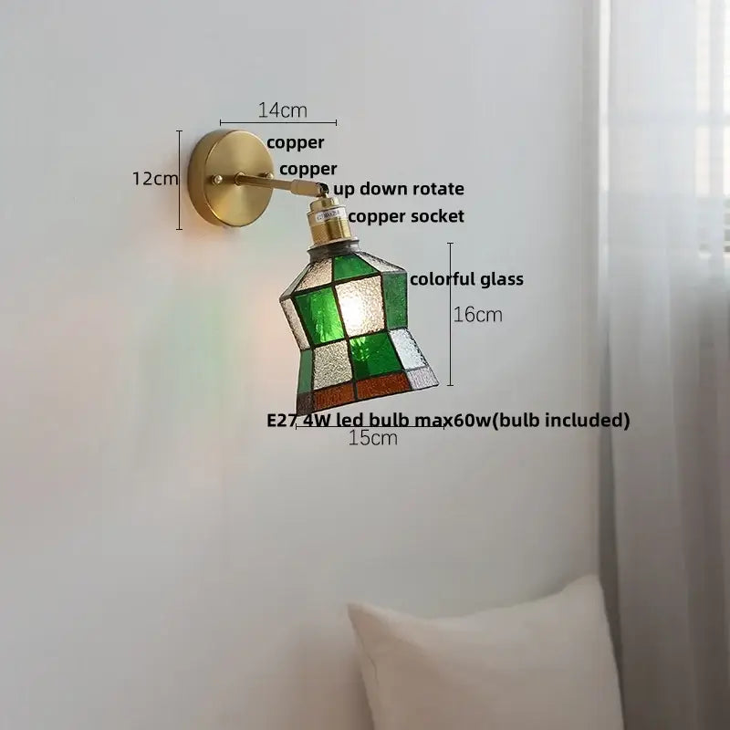 Tiffany style colorful square glass wall lights bedroom sconce