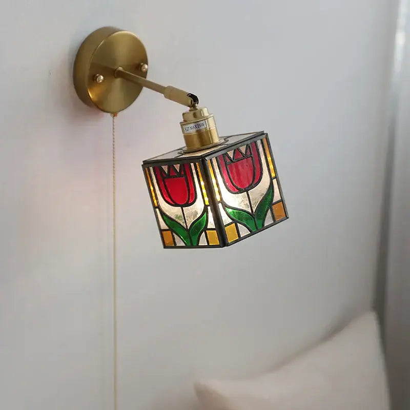 Tiffany style colorful square glass wall lights bedroom sconce