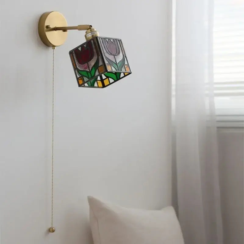 Tiffany style colorful square glass wall lights bedroom sconce