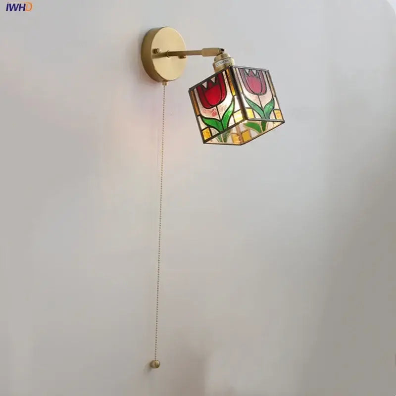 Tiffany style colorful square glass wall lights bedroom sconce