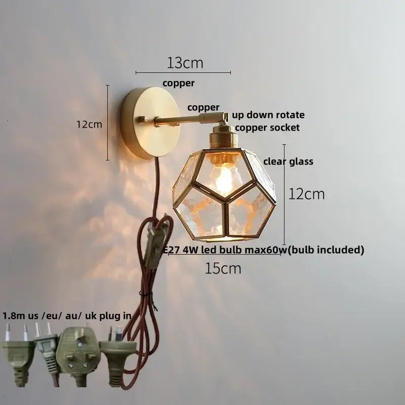 Tiffany style colorful square glass wall lights bedroom sconce