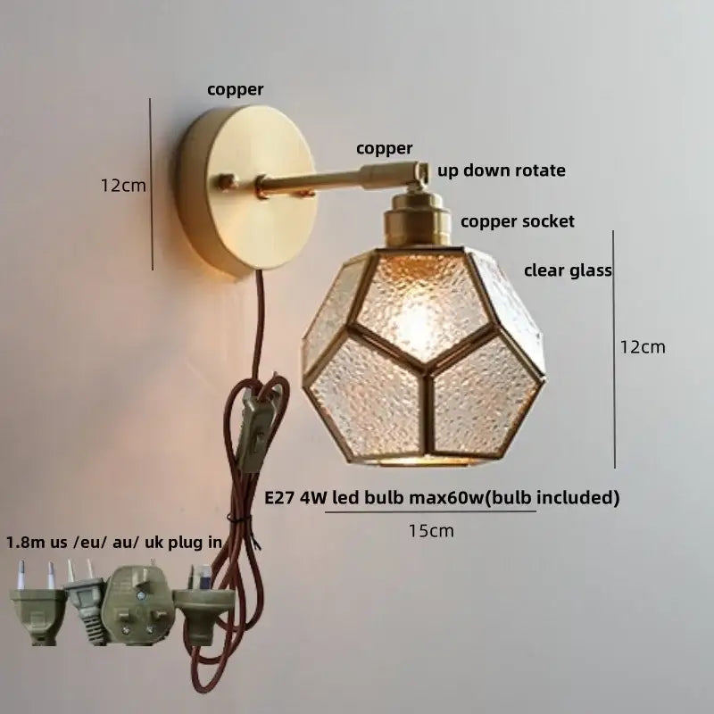 Tiffany style colorful square glass wall lights bedroom sconce