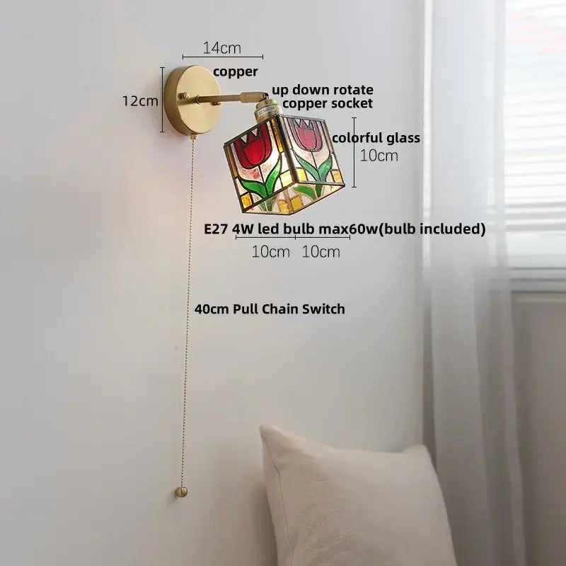 Tiffany style colorful square glass wall lights bedroom sconce