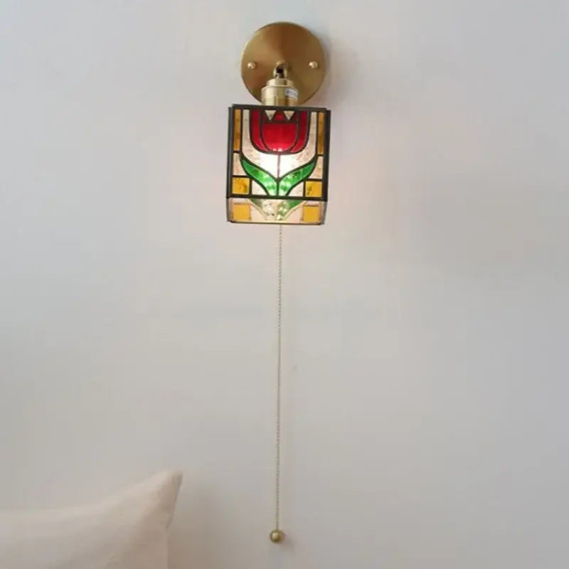 Tiffany style colorful square glass wall lights bedroom sconce