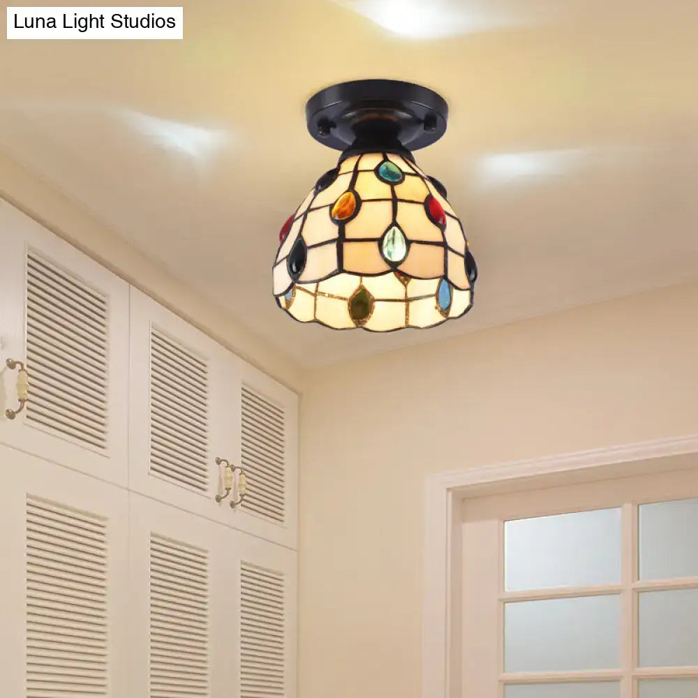 Tiffany style white mosaic shaded semi flush mount bedroom light