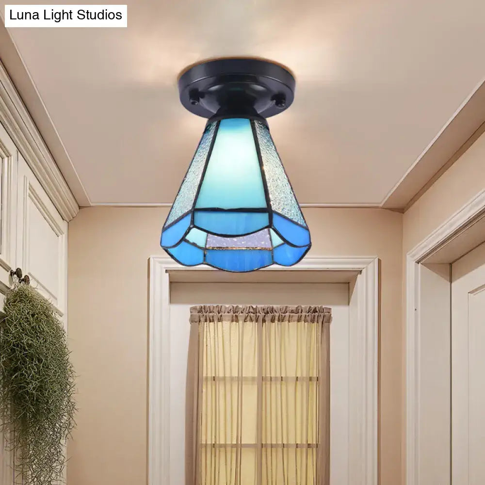 Tiffany style white mosaic shaded semi flush mount bedroom light