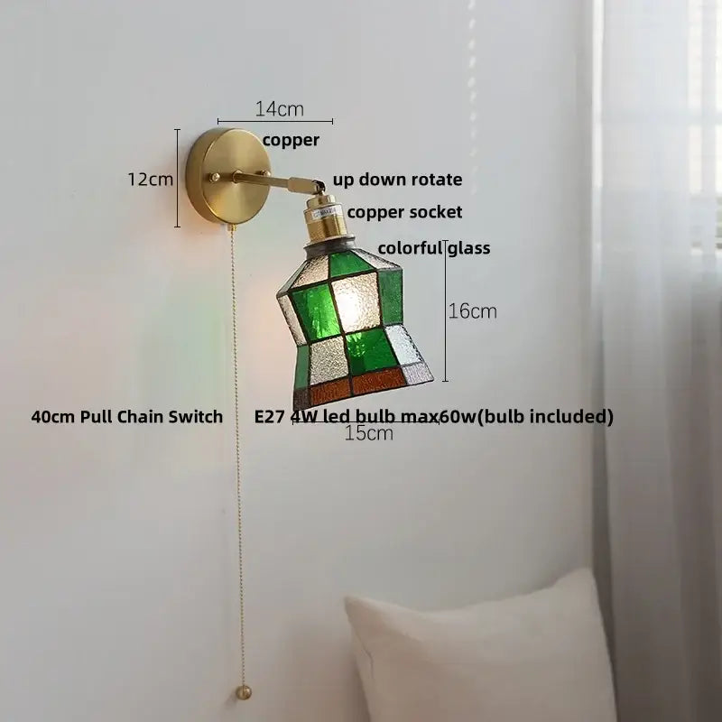 Tiffany tulip colorful square glass wall lights bedroom sconce