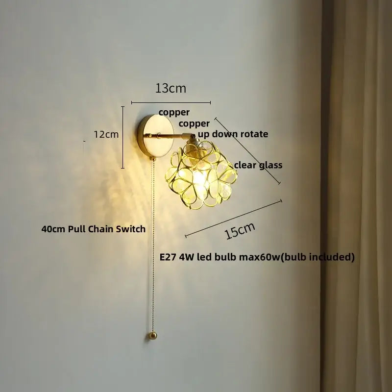 Tiffany tulip colorful square glass wall lights bedroom sconce