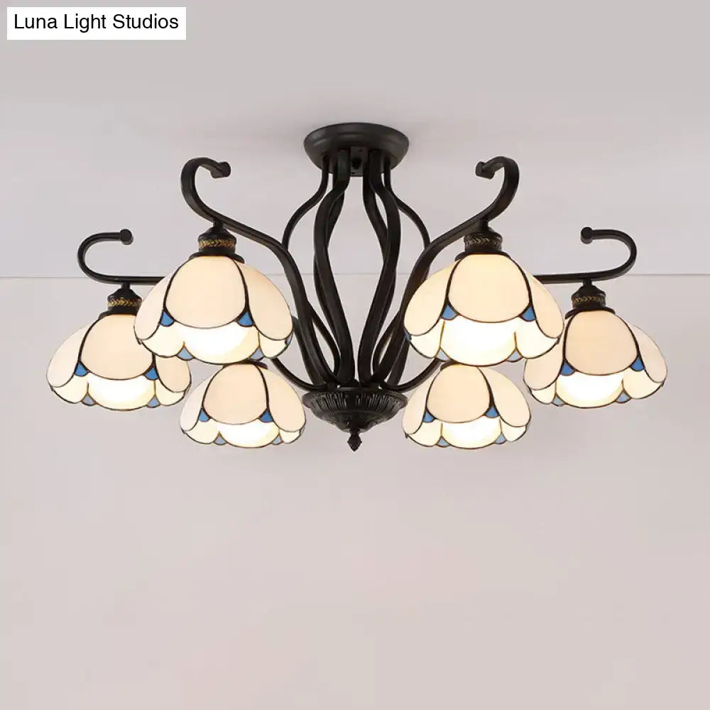 Tiffany turquoise flower semi-flush mount living room ceiling light