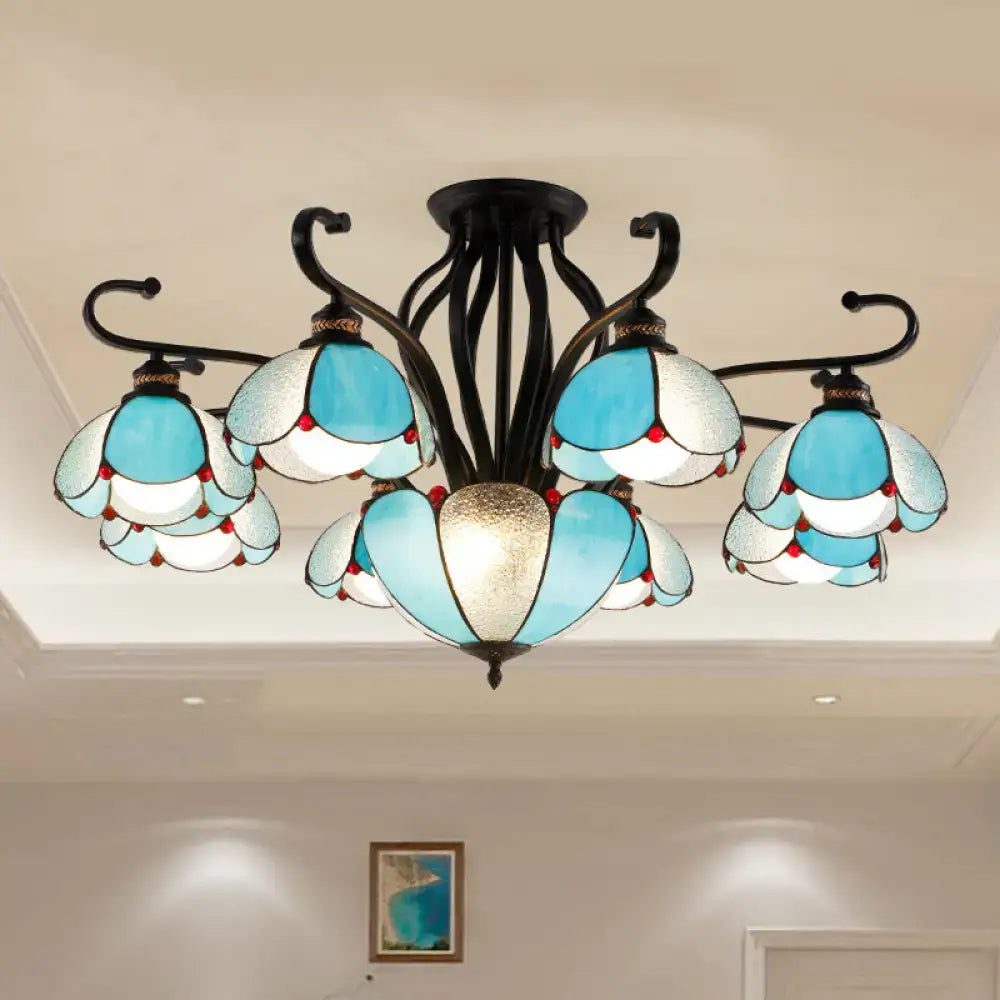 Tiffany turquoise flower semi-flush mount living room ceiling light
