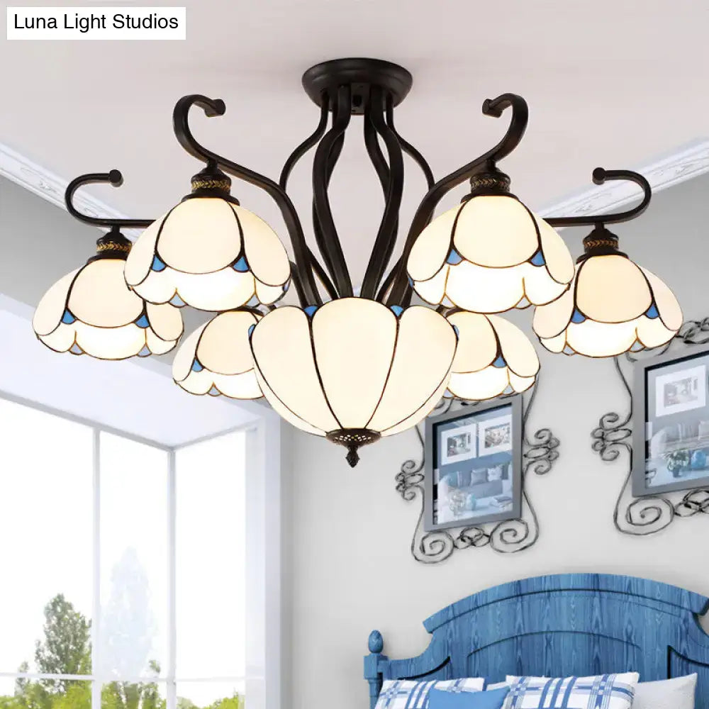 Tiffany turquoise flower semi-flush mount living room ceiling light