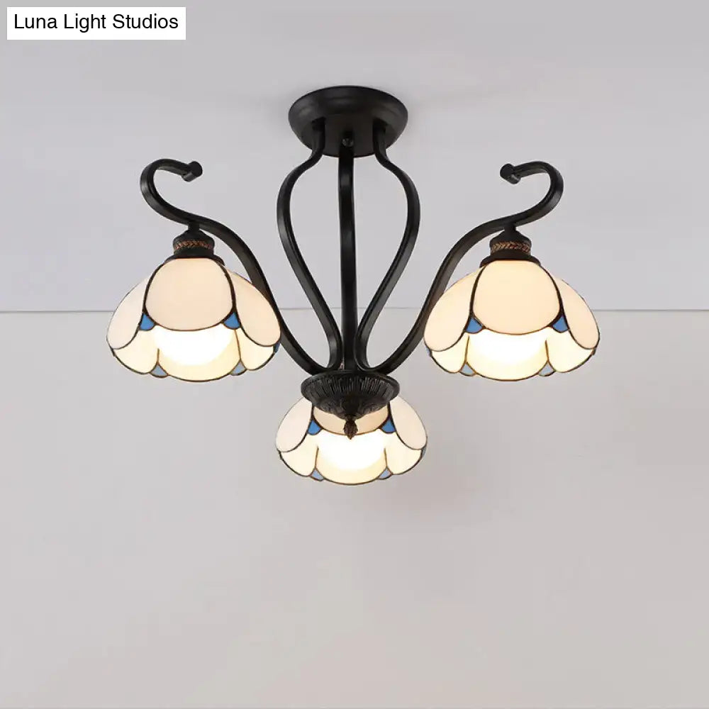 Tiffany turquoise flower semi-flush mount living room ceiling light