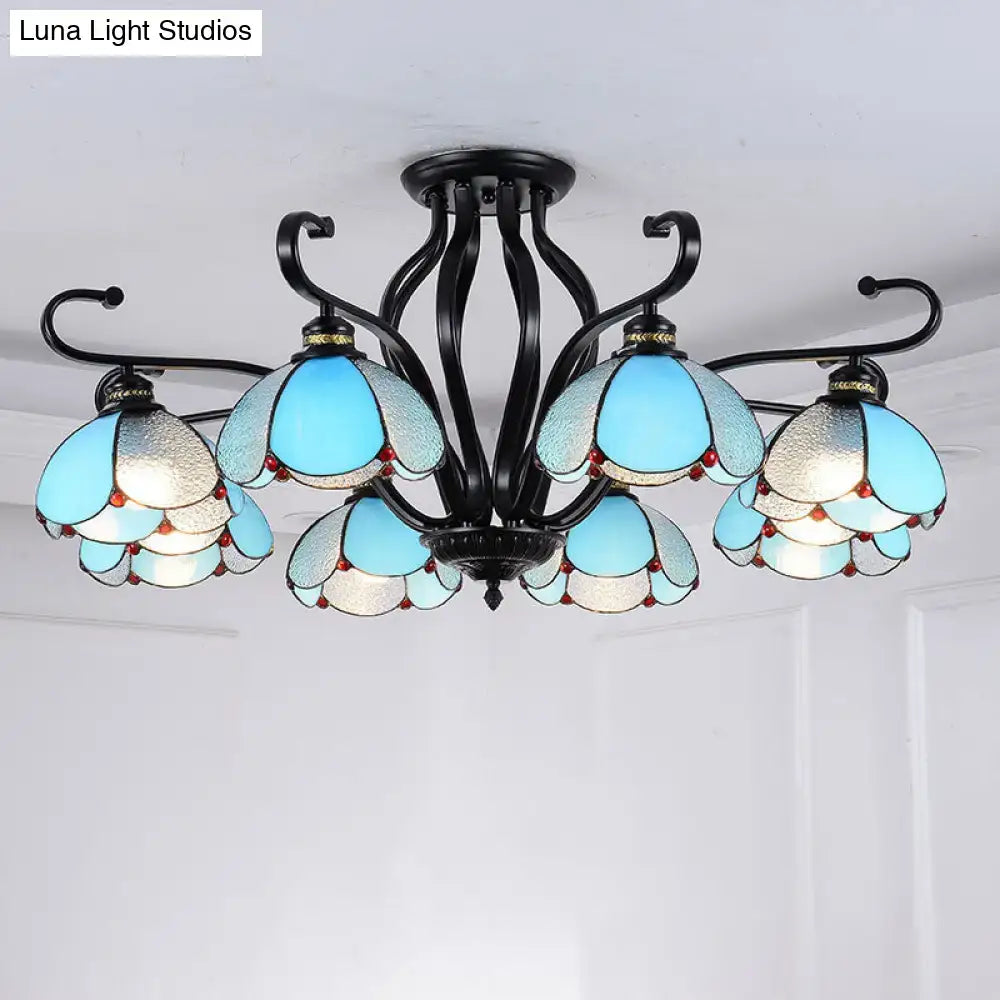 Tiffany turquoise flower semi-flush mount living room ceiling light