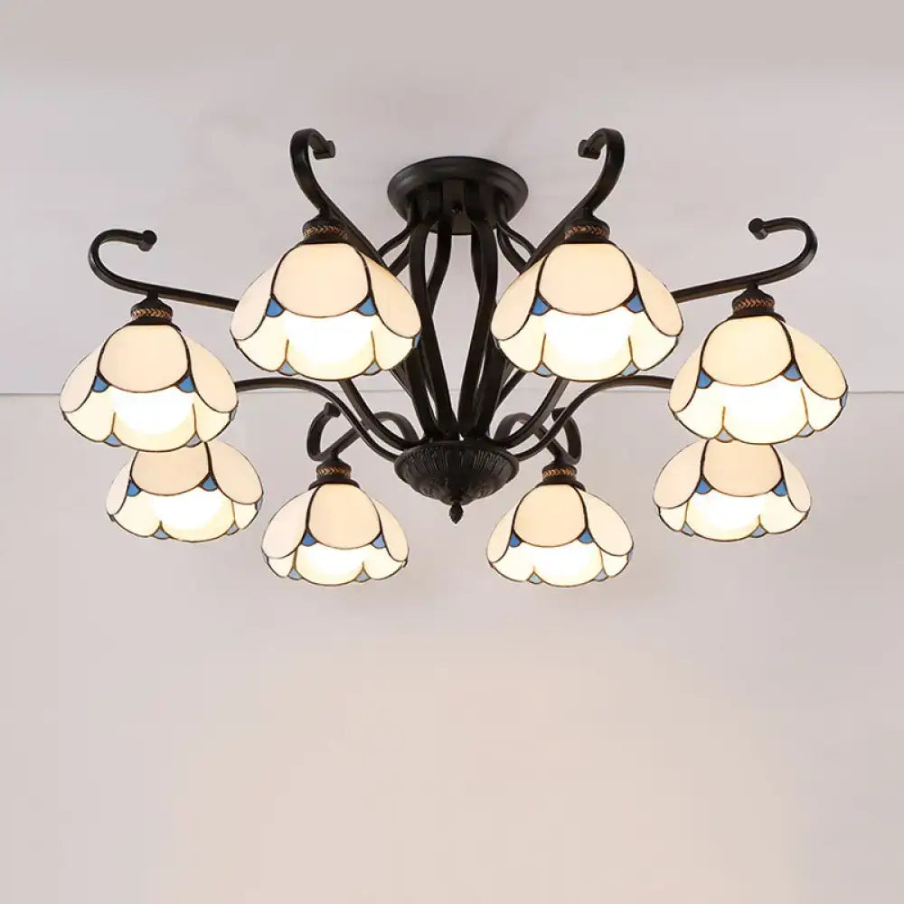 Tiffany turquoise flower semi-flush mount living room ceiling light