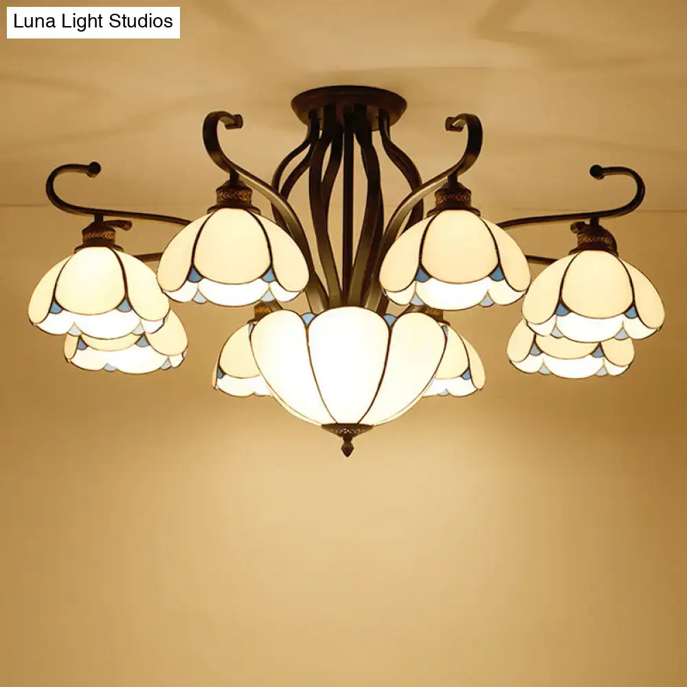 Tiffany turquoise flower semi-flush mount living room ceiling light