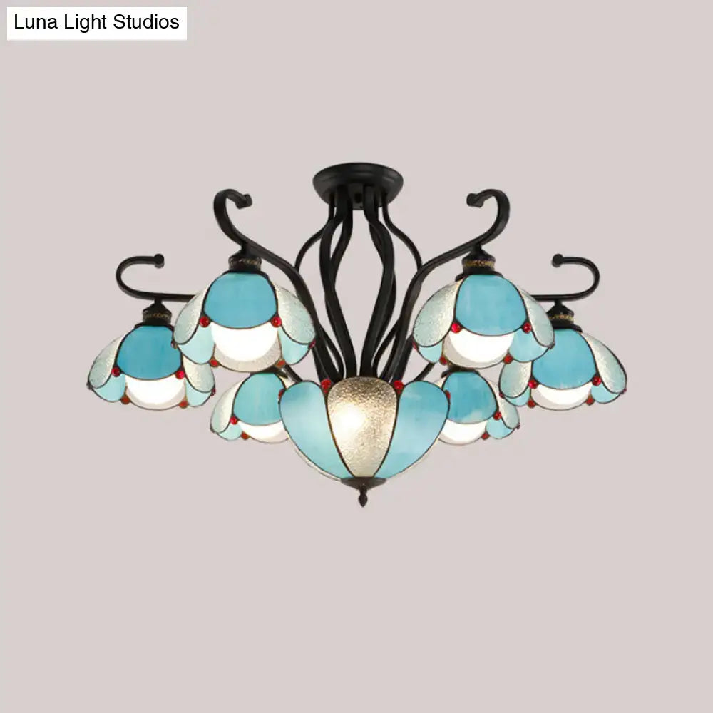 Tiffany turquoise flower semi-flush mount living room ceiling light