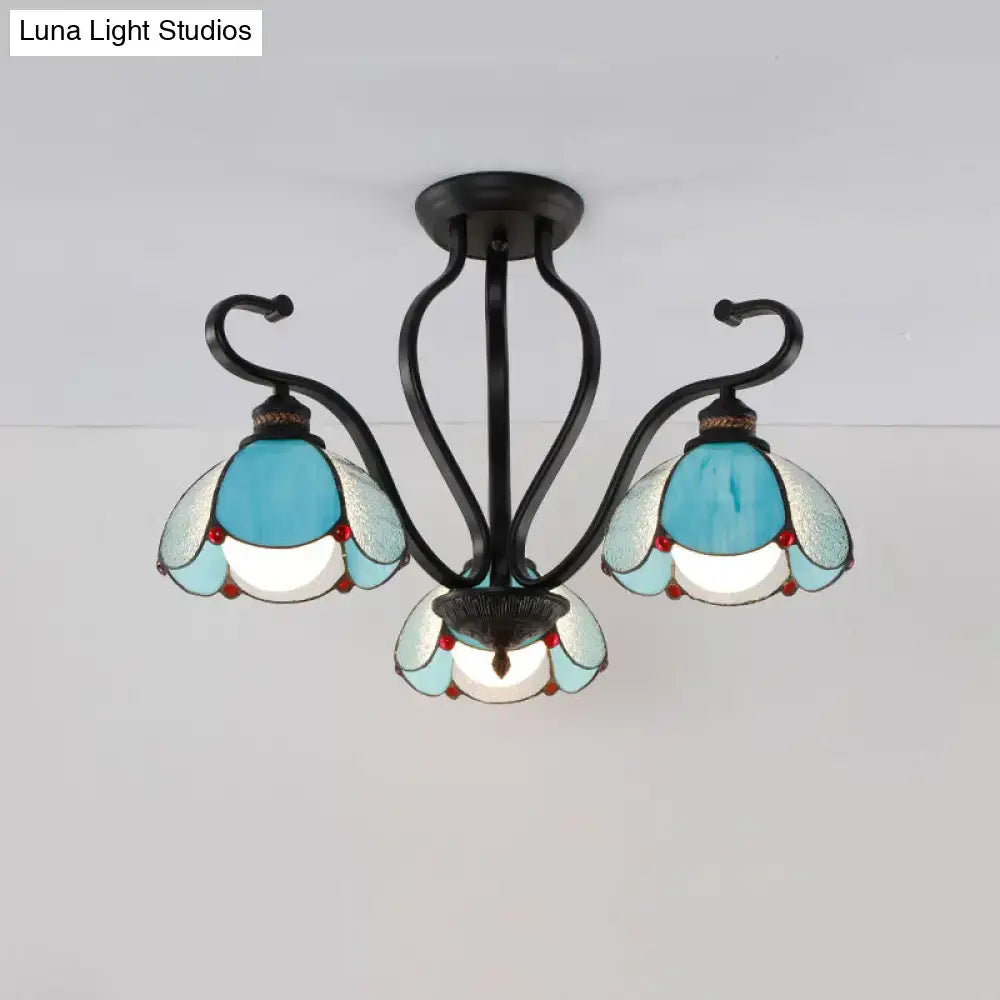 Tiffany turquoise flower semi-flush mount living room ceiling light