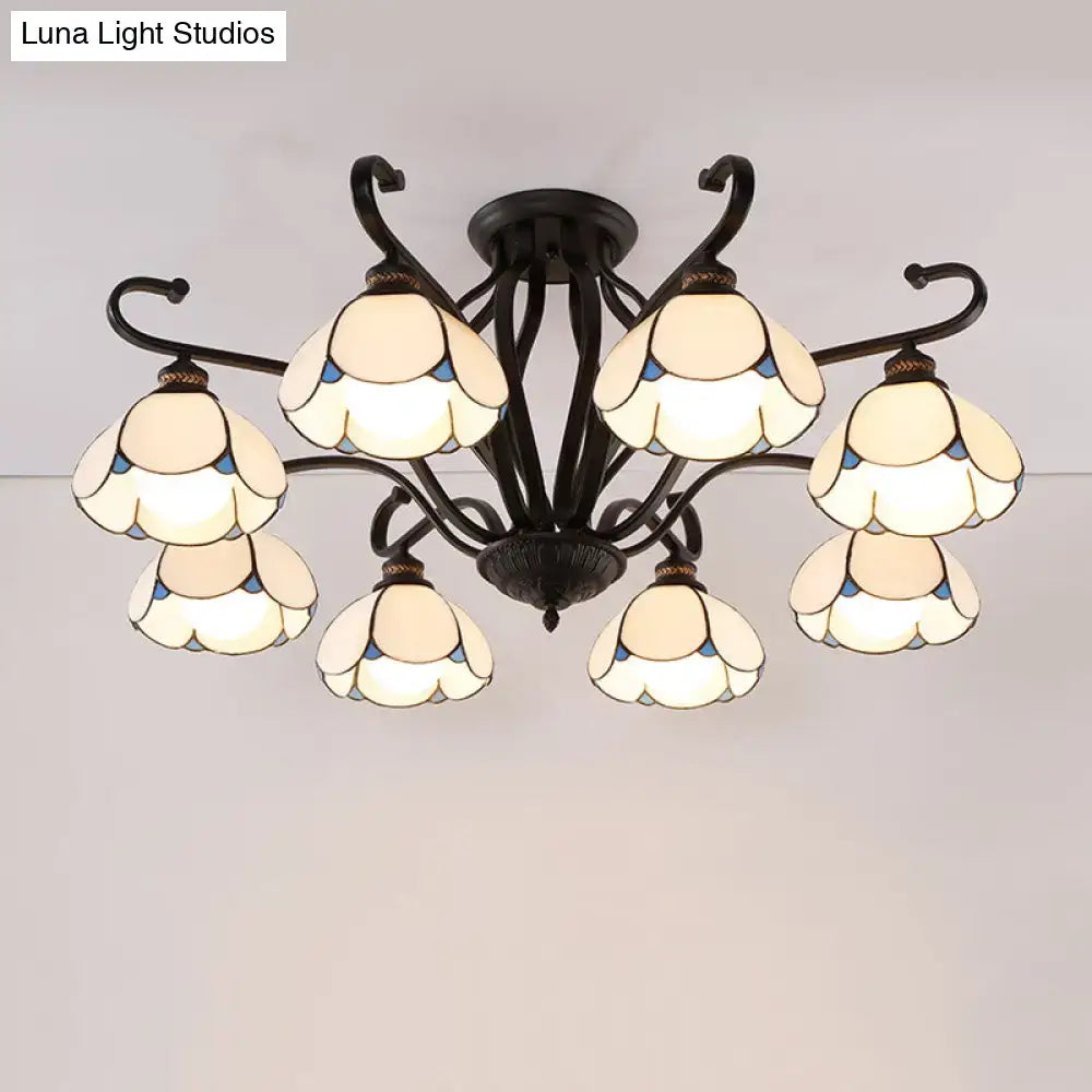 Tiffany turquoise flower semi-flush mount living room ceiling light