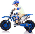Electric 12V Blue Kids Ride-On Motorcycle with Training Wheels