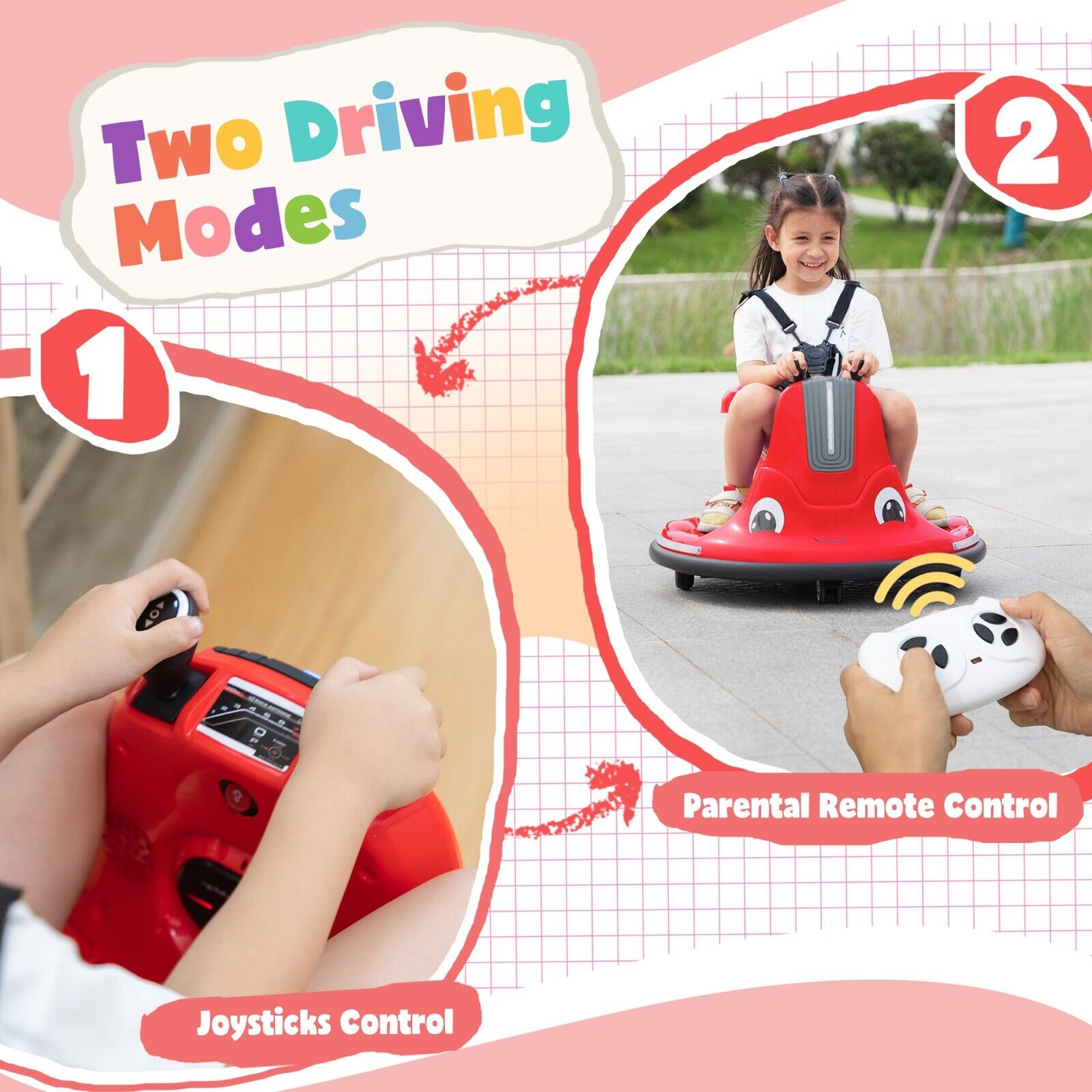 TOBBI 12V Electric Bumper Snail Car for Toddlers with Remote Control