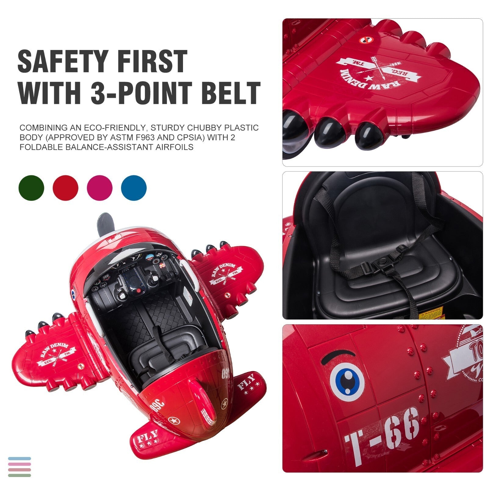 12V Electric Kids Ride-On Airplane Car with Joystick Control for Ages 3-6
