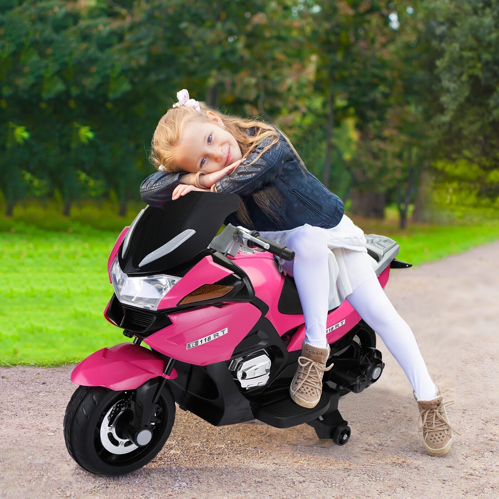 TOBBI 12V Electric Kids Ride-On Motorcycle with Training Wheels