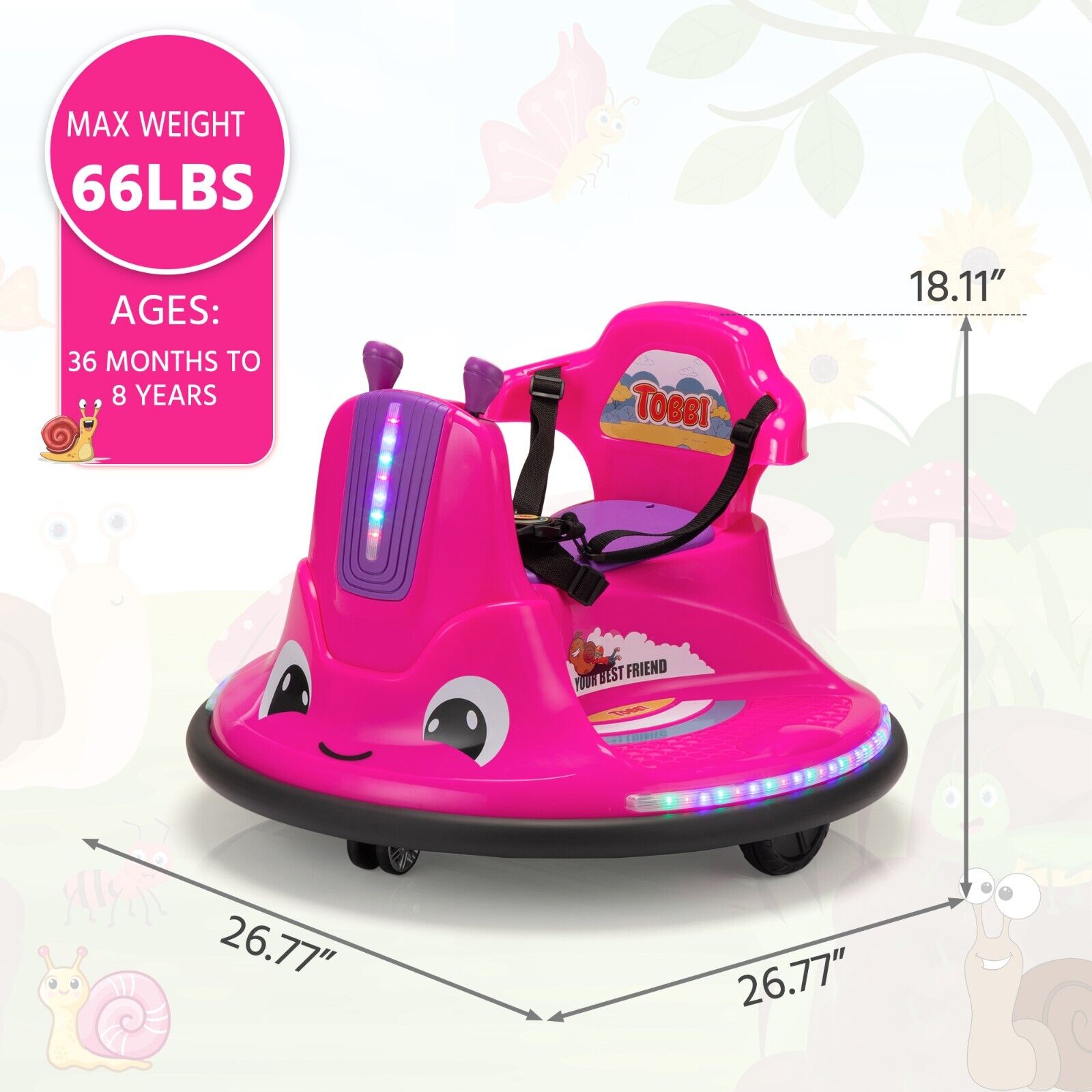 TOBBI 12V Electric Snail Ride-On Toy for Toddlers with 360° Rotation