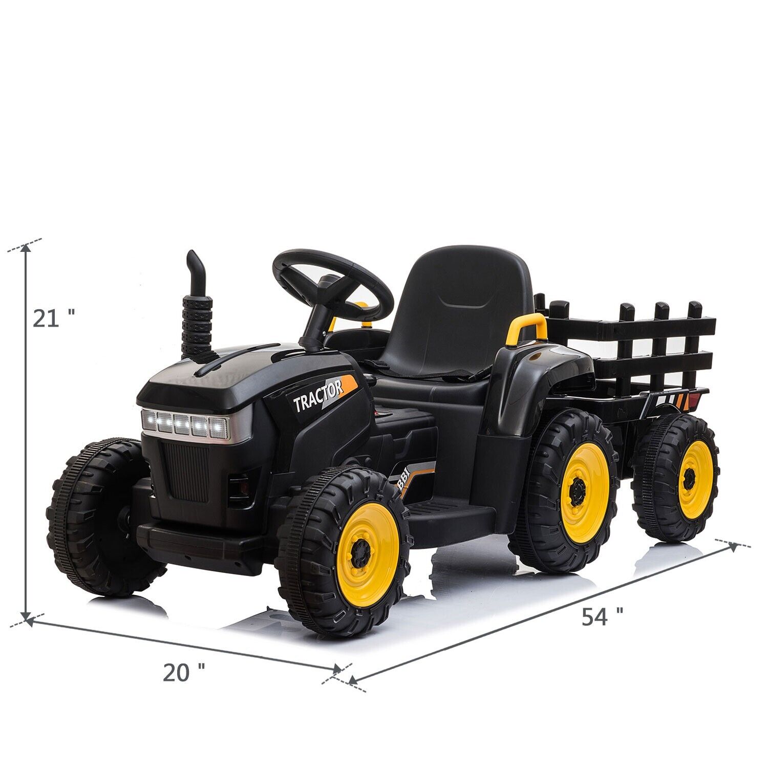 TOBBI 12V Electric Tractor Ride-On Car with Trailer for Kids - Battery Powered Toy Vehicle