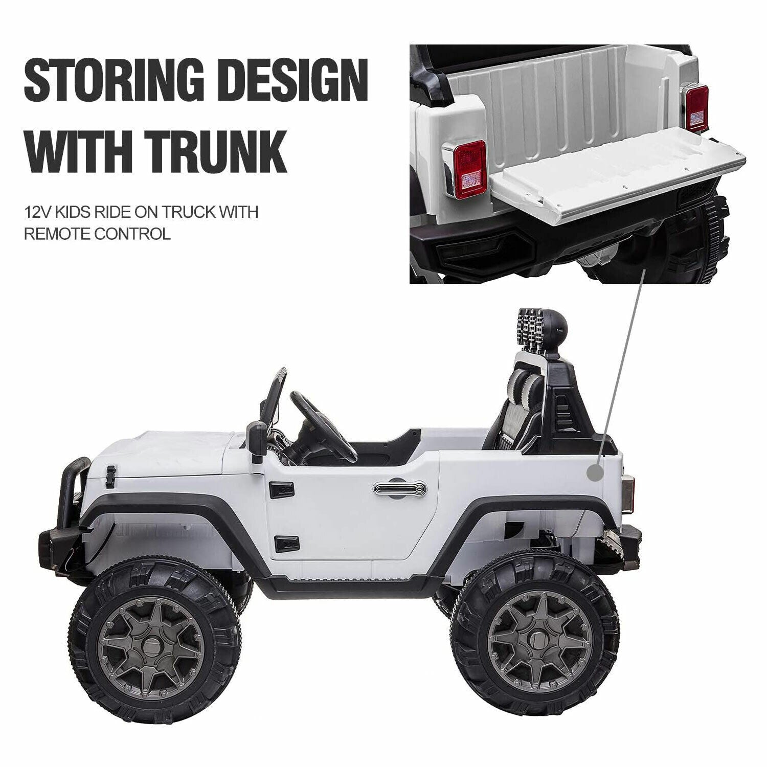 TOBBI 12V Kids Electric 2 Speed Open Top SUV Ride On Toy, White