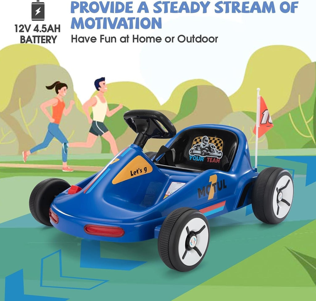 12V Kids Electric Ride-On Go Kart Toy Car with Remote Control for Ages 3-8 Years