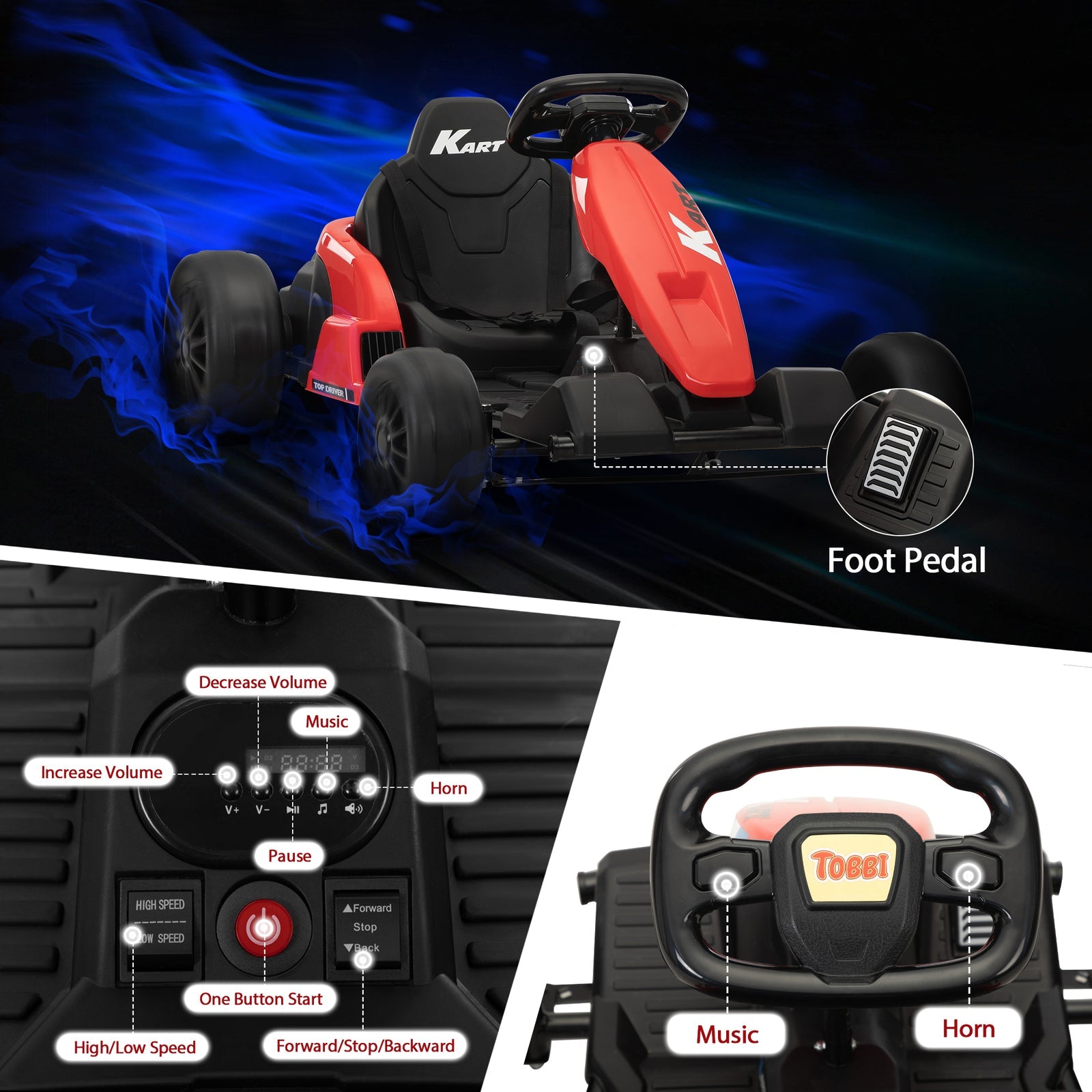 24V Electric Ride-On Go-Kart Toy Vehicle for Kids Ages 4-16