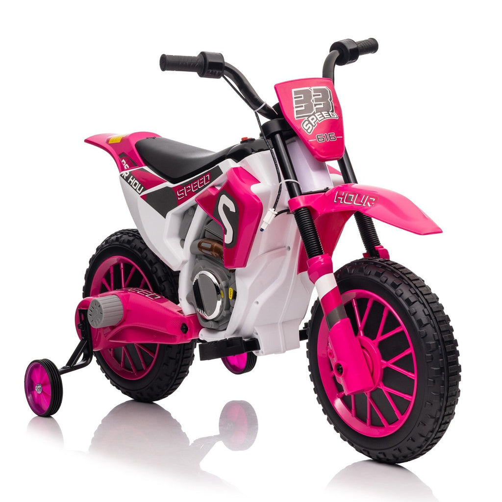 Electric 12V Kids Ride-On Dirt Bike Motorcycle with Training Wheels and 2 Speeds